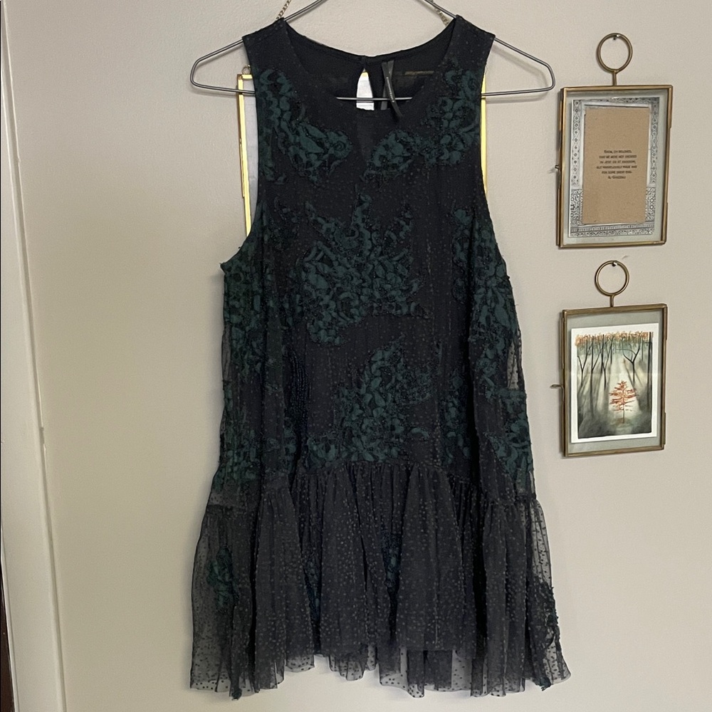 Anthropologie Black and Green Mesh Dress